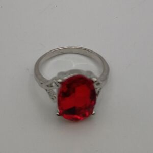 Women's Silver Plated Elegant Silver Ring with Red Gemstone U.S Size 8